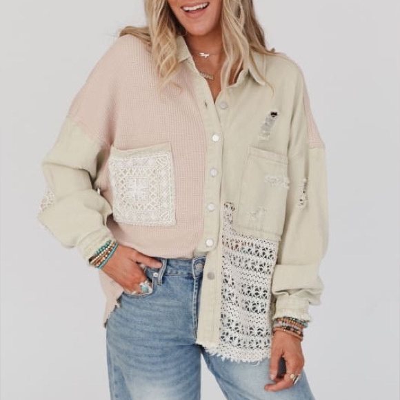 POL Jackets & Blazers - POL Embroidered Crotchet Lace Shacket